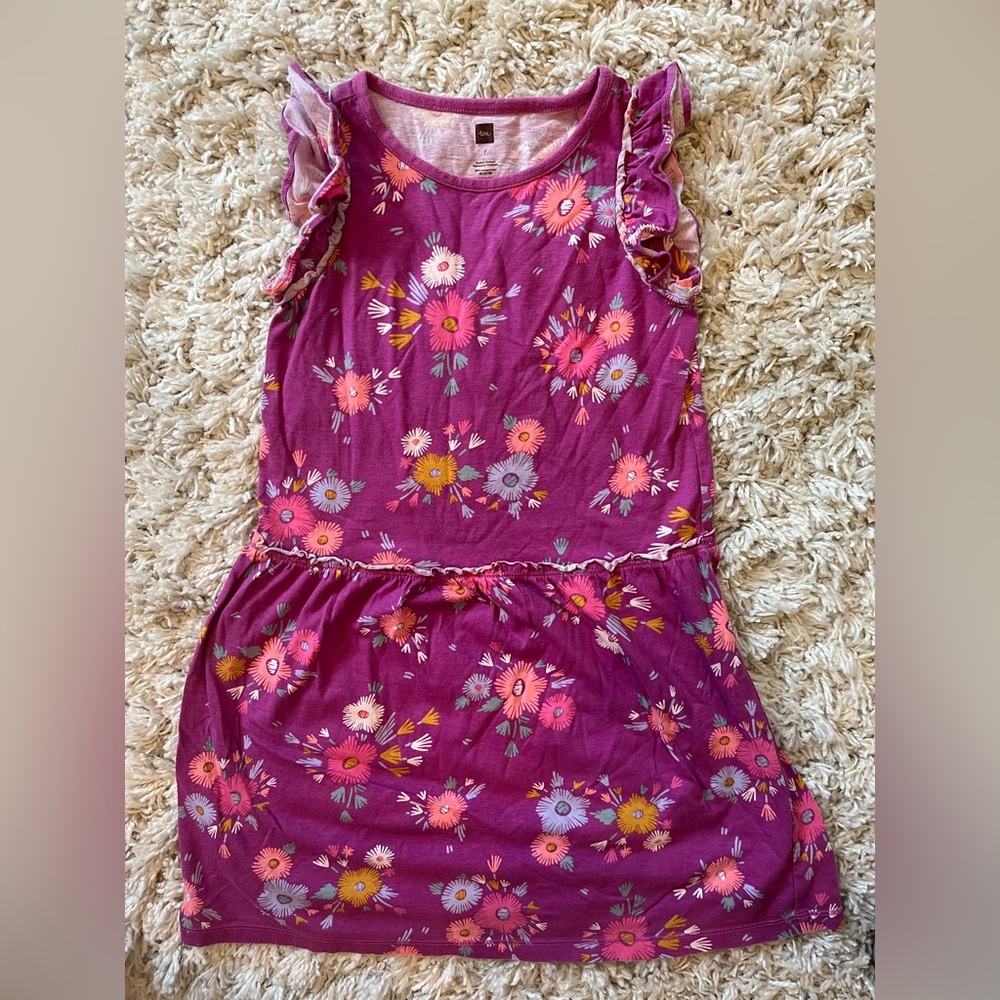 Tea Collection Floral Kids Dress in Pink and Yellow